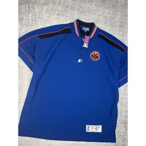 NEW YORK KNICKS Shirt Men 3XL Blue NYK AUTHENTICS‎ Shooting Warm Up 90s STARTER
